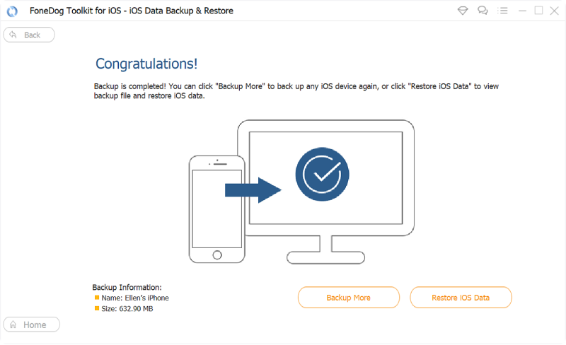 FoneDog iOS Data Backup  Restore backup completed
