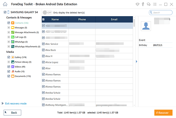 FoneDog Broken Android Data Extraction select files to recover