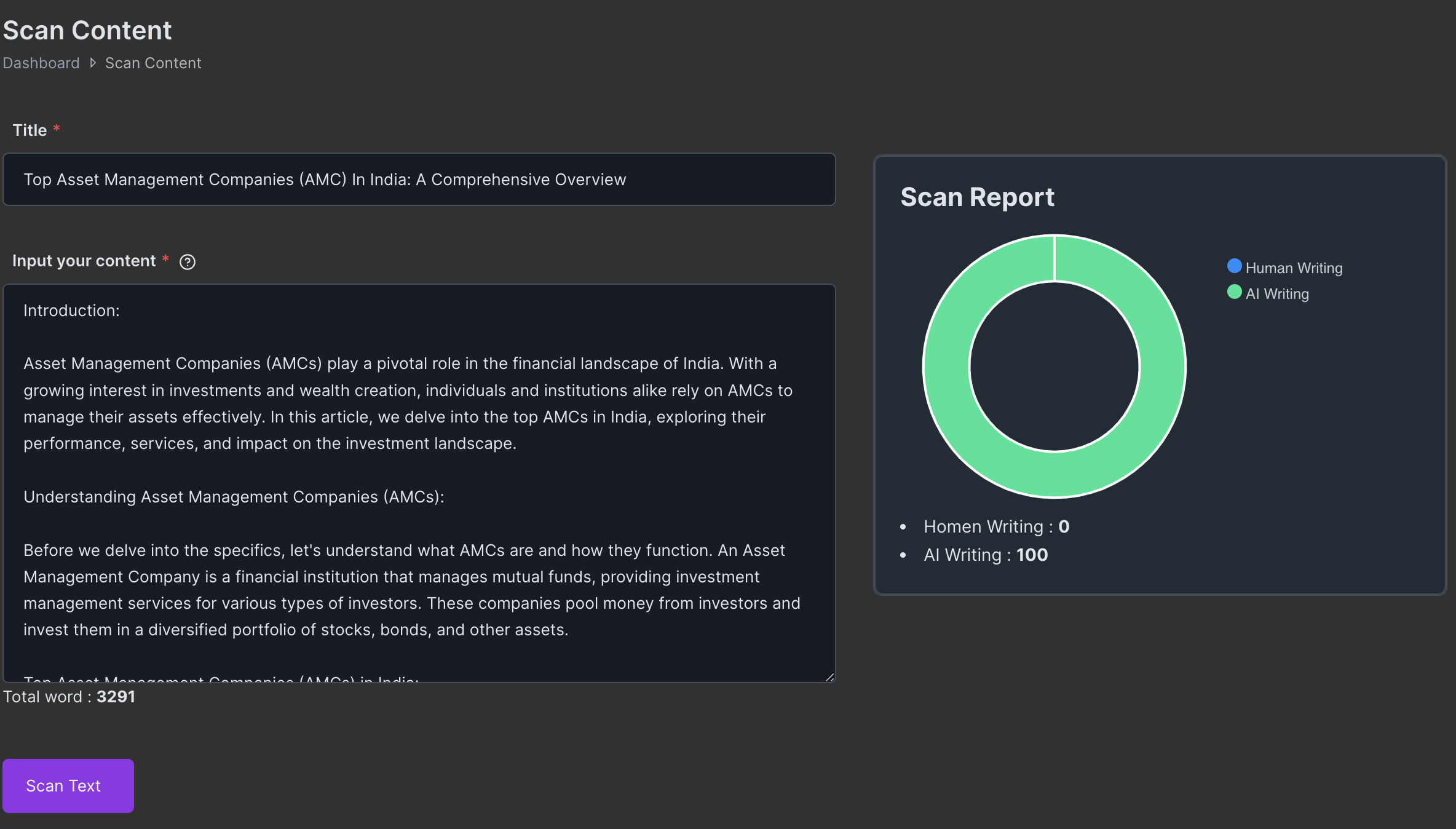 Writo.io AI Content Dedictor