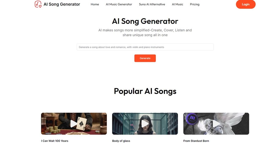 AI Song Generator Landing Page