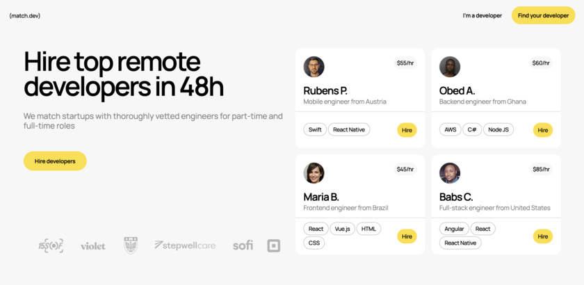 Match.dev Landing Page