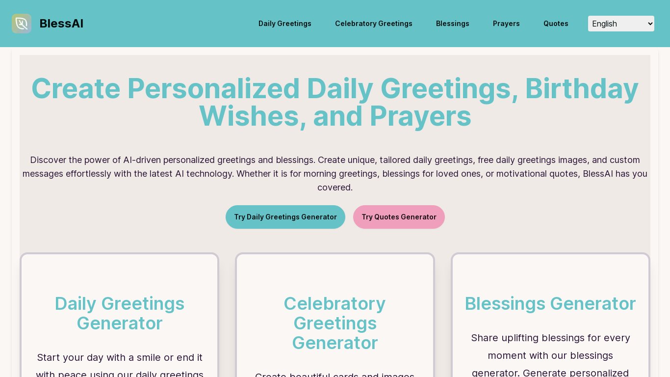 DailyBless.net Landing page