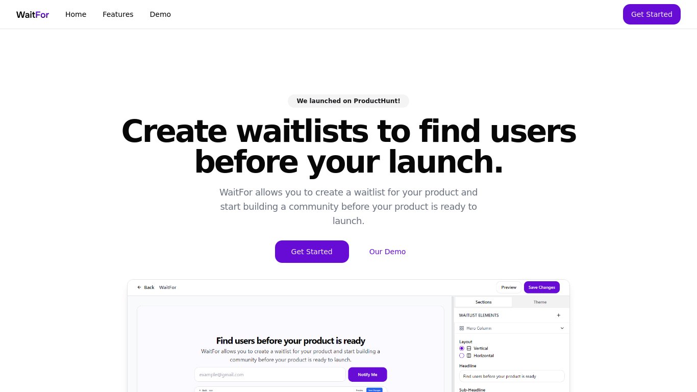 WaitFor Landing page