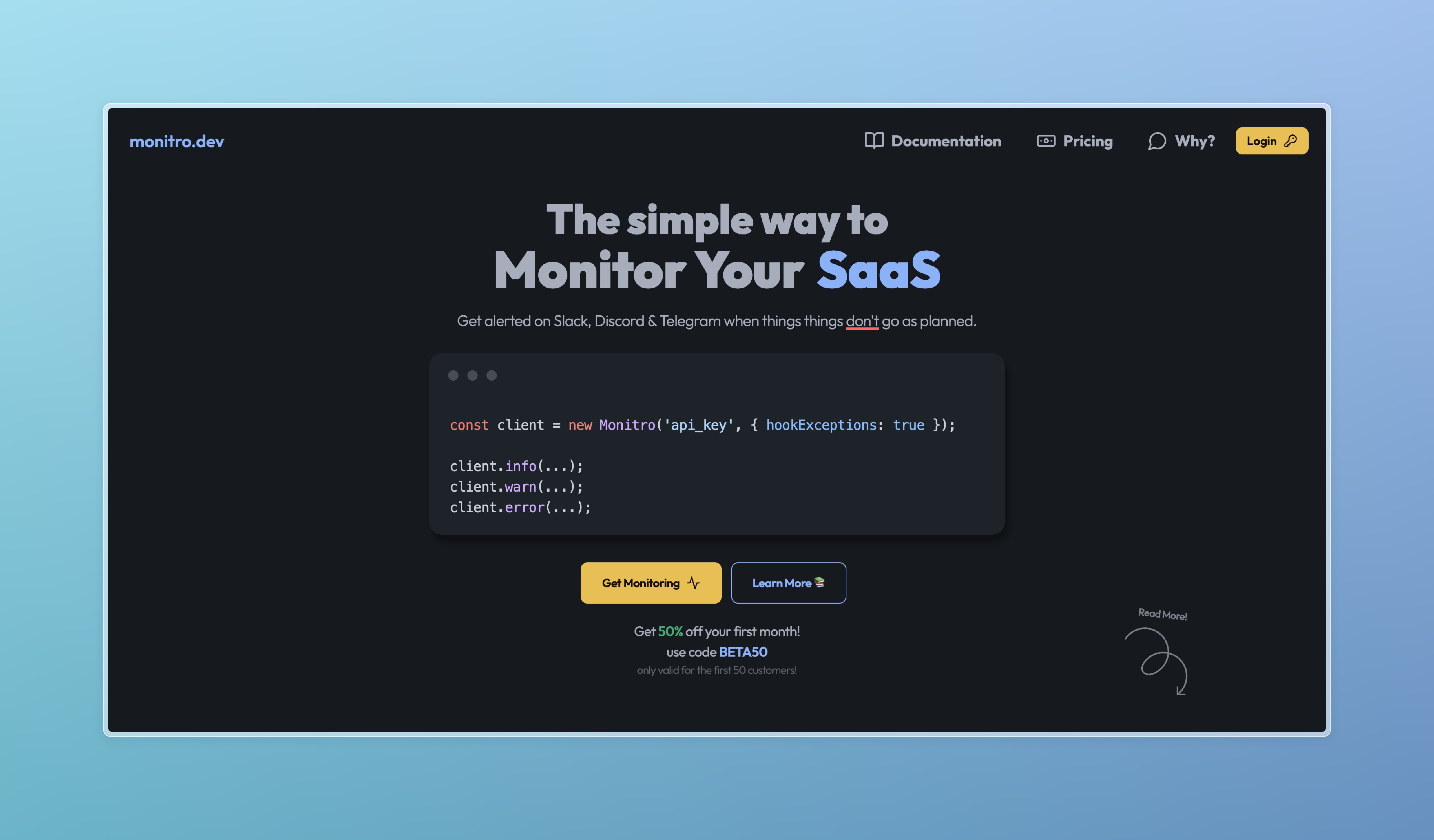 monitro.dev Landing Page