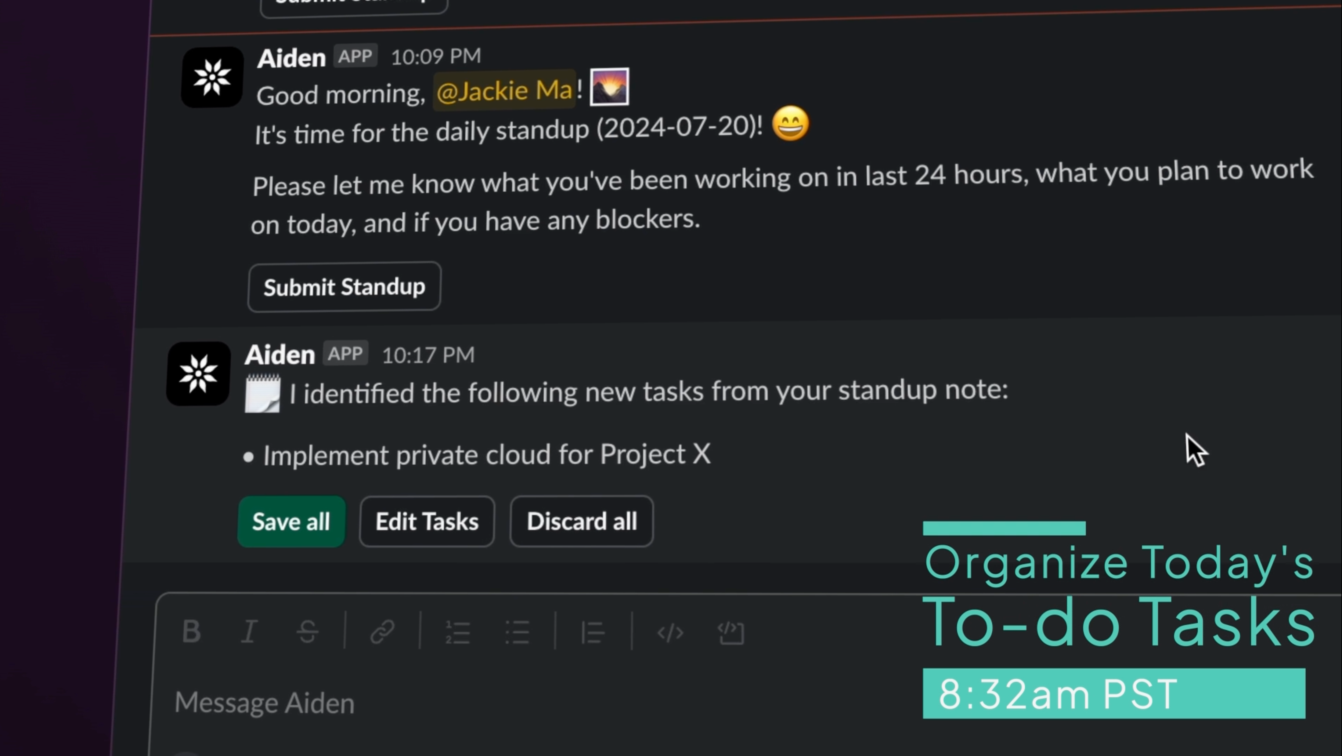 Aident.ai Organize the day with To-do Tasks.