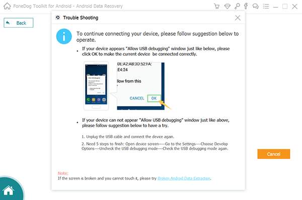 FoneDog Android Data Recovery allow usb debugging