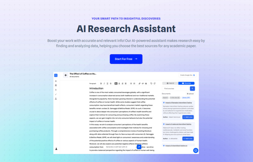 Textero Research Assistant Landing Page