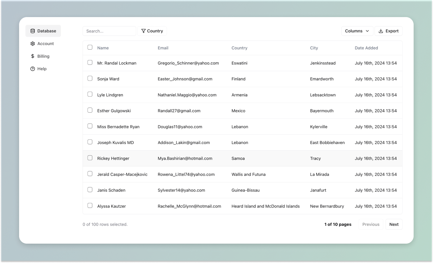 Boring Database dashboard screenshot