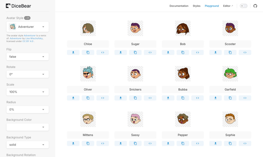 DiceBear Avatars Landing Page