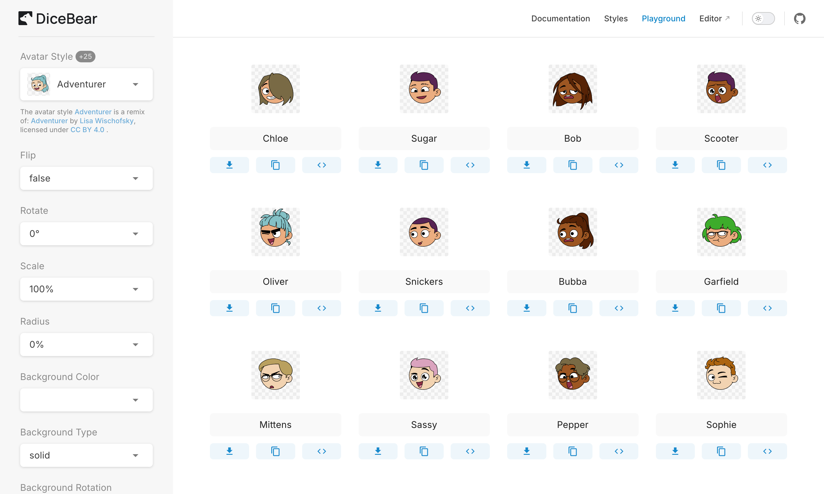 DiceBear Avatars Playground