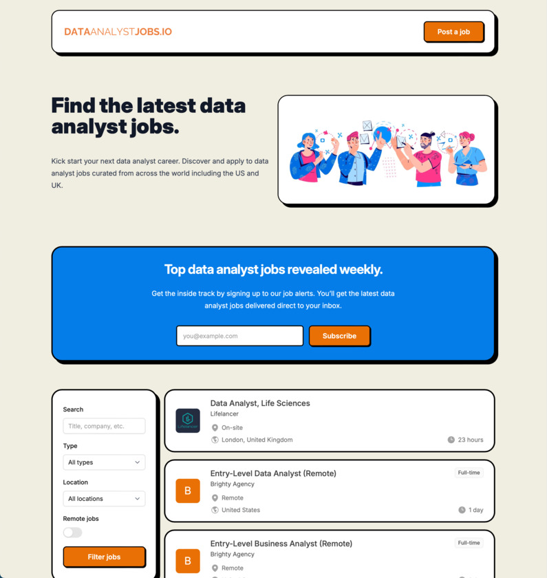 DataAnalystJobs.io Data Analyst Jobs Home Page