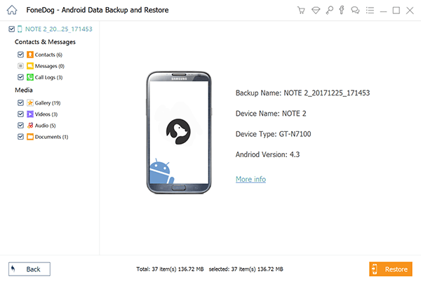 FoneDog Android Data Backup & Restore select files to restore