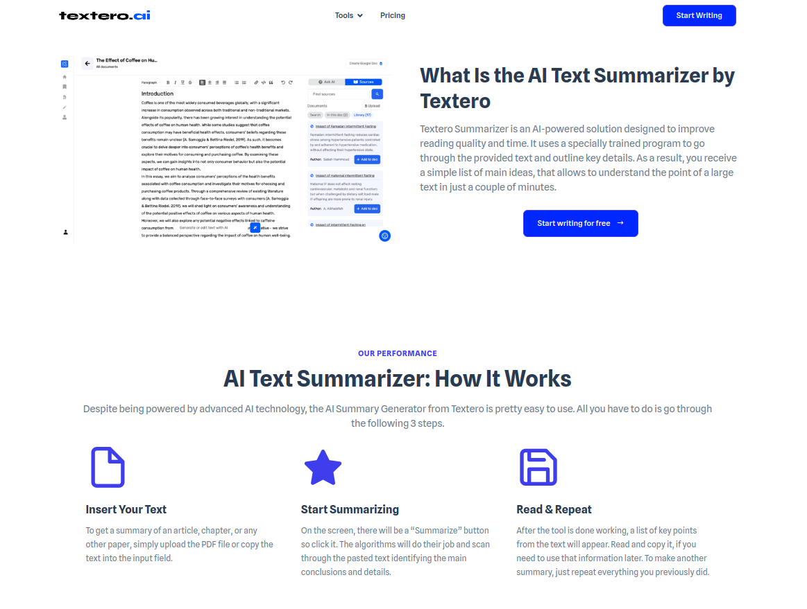 Textero AI Text Sumarizer Textero Summarizer 