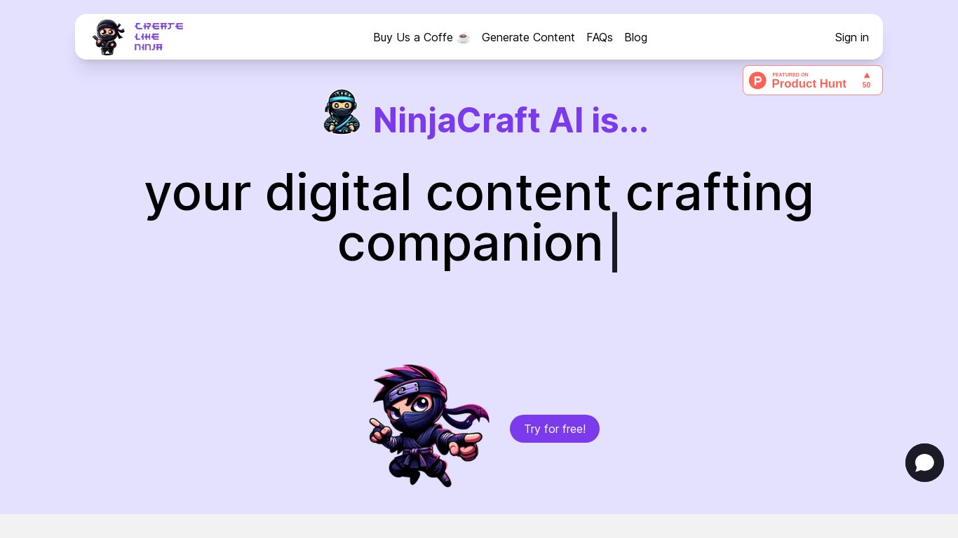Create Like Ninja Landing page