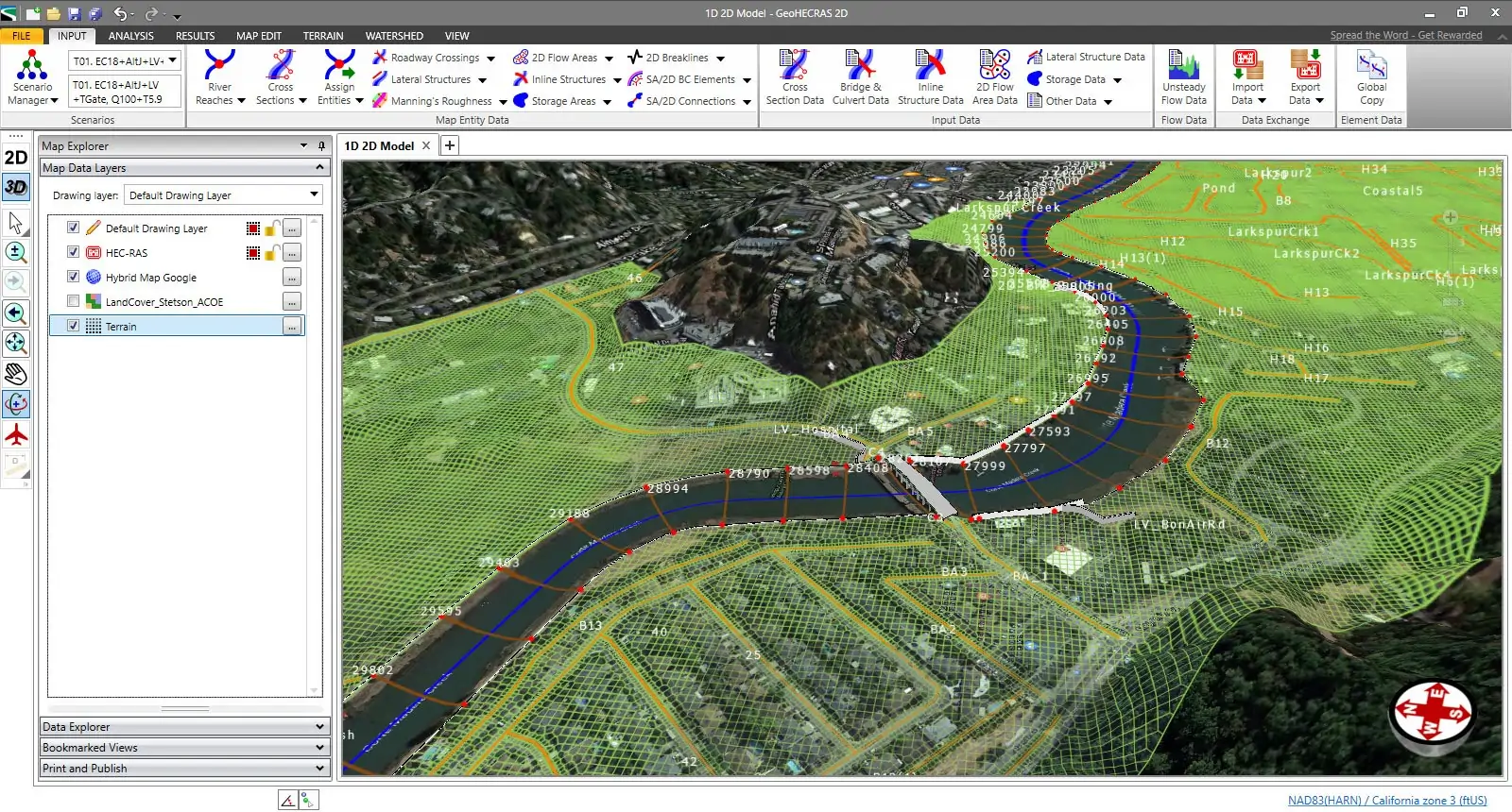 GeoHECRAS 1D and 2D Flow Models