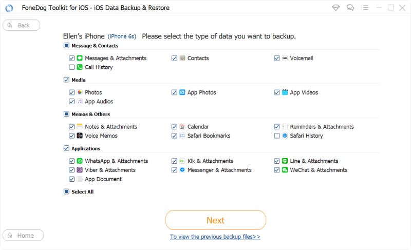 FoneDog iOS Data Backup  Restore select files type backup