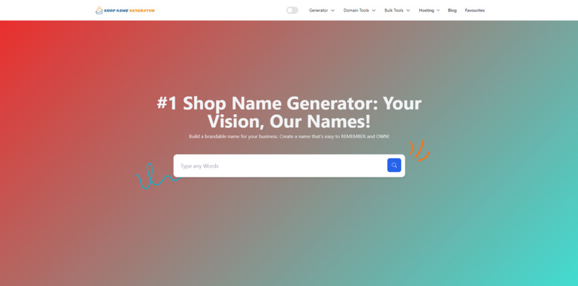 Shop Name Generator Landing Page