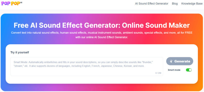 PopPop AI Sound Effect Generator Landing Page