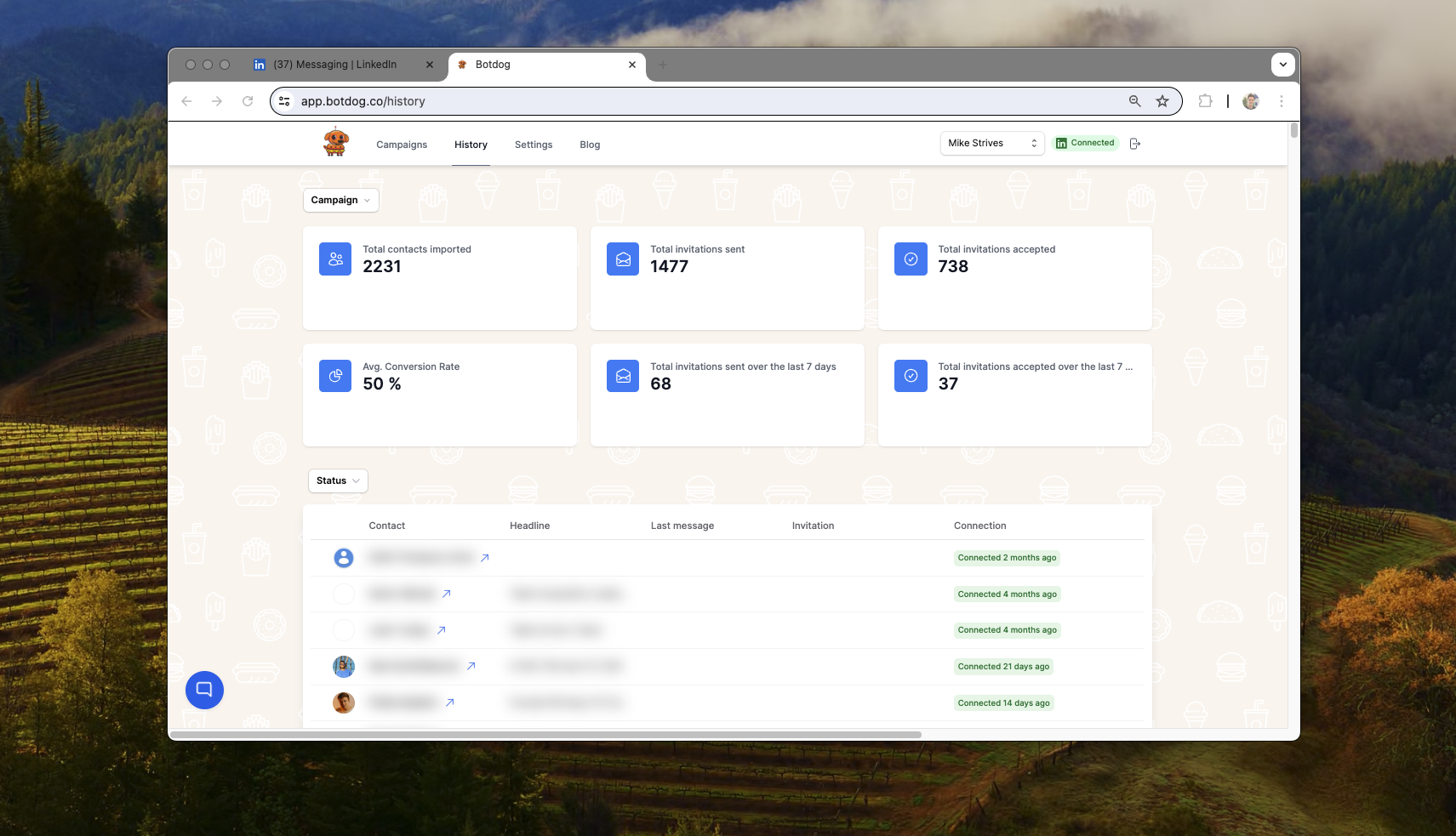 Botdog.co Conversion rates dashboard