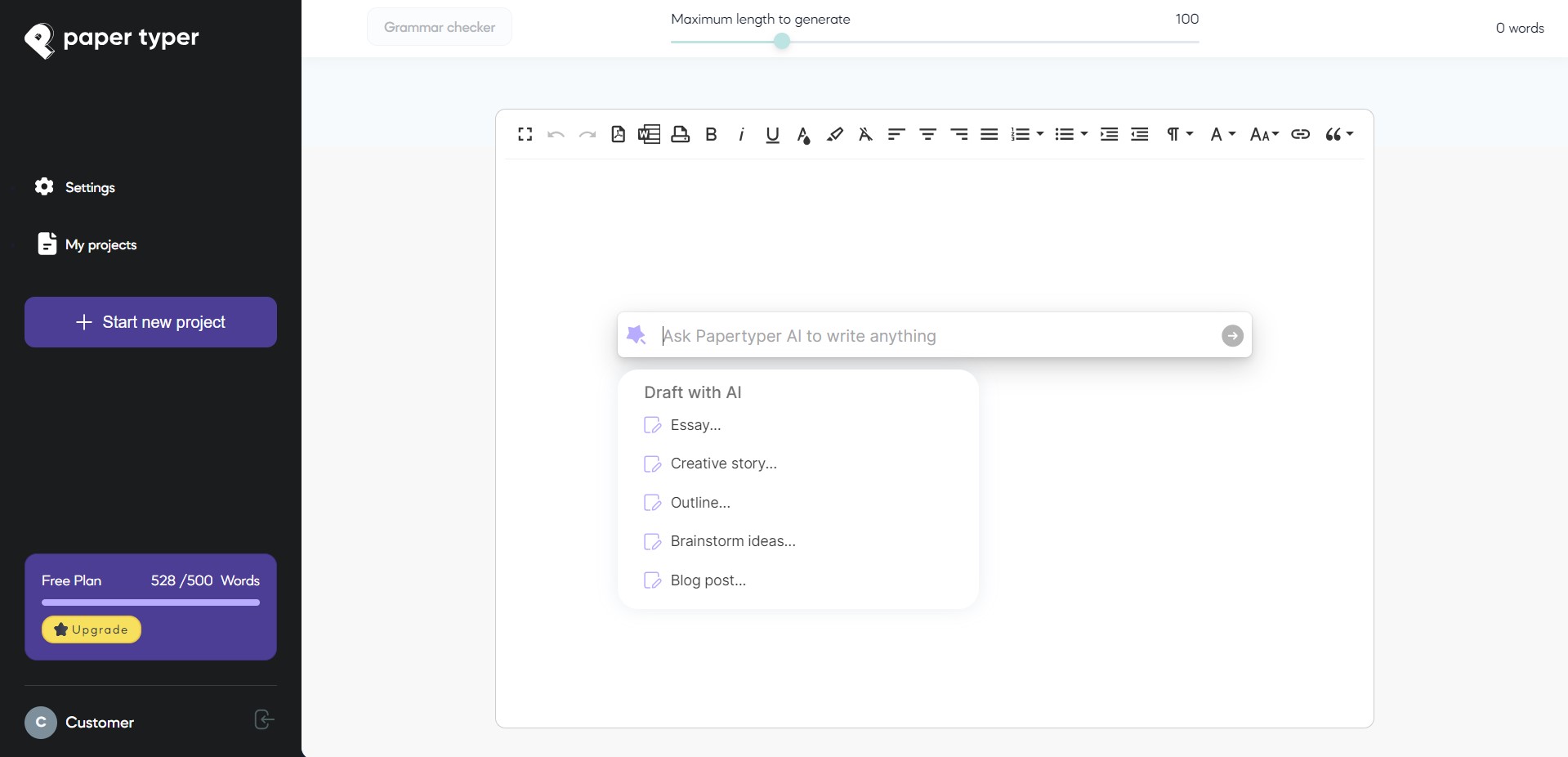 PaperTyper.net PaperTyper's AI Essay Writer Tool