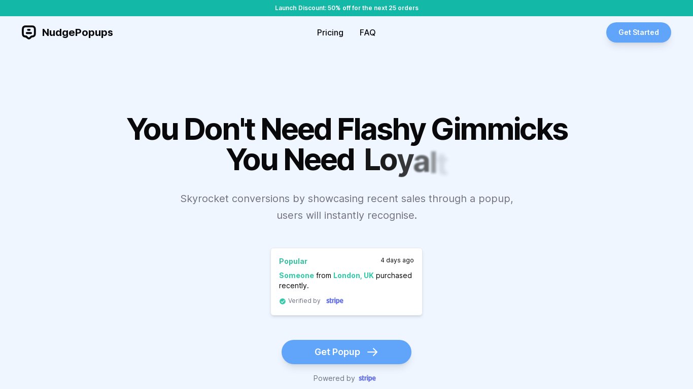 Nudge Popups Landing page