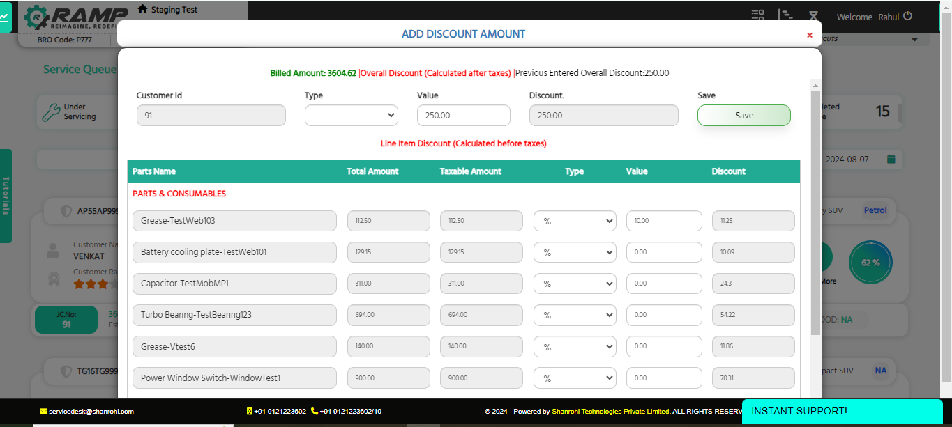 Ramp Workshop Management Capture Discounts