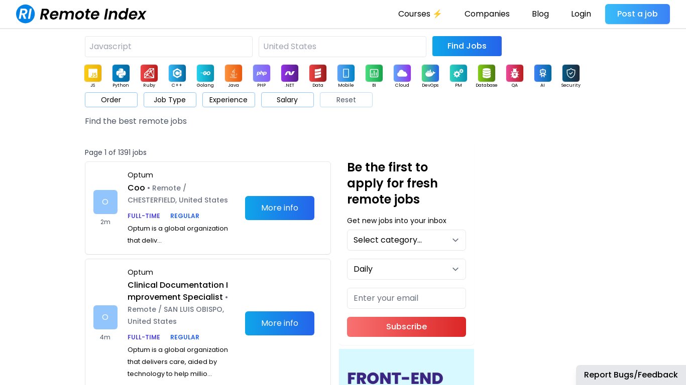 Remote Index Landing page