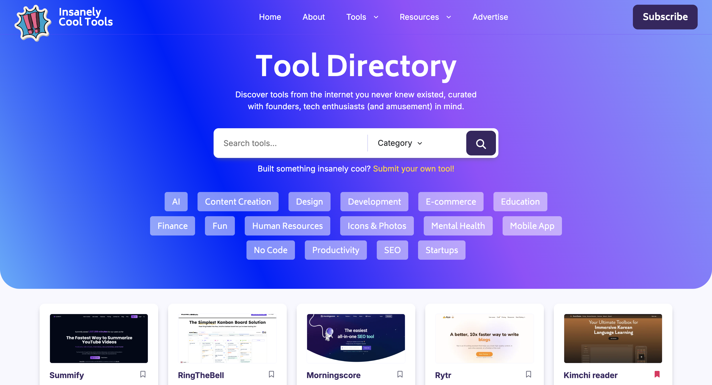 Insanely Cool Tools Tool directory