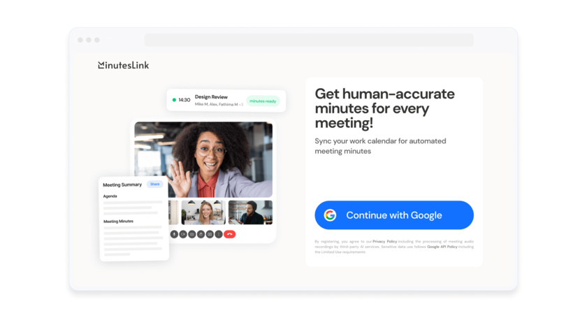 MinutesLink Landing Page