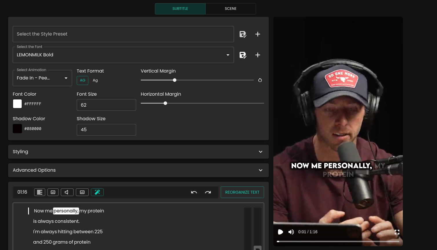 AutoEditor Video Editor Styling Options