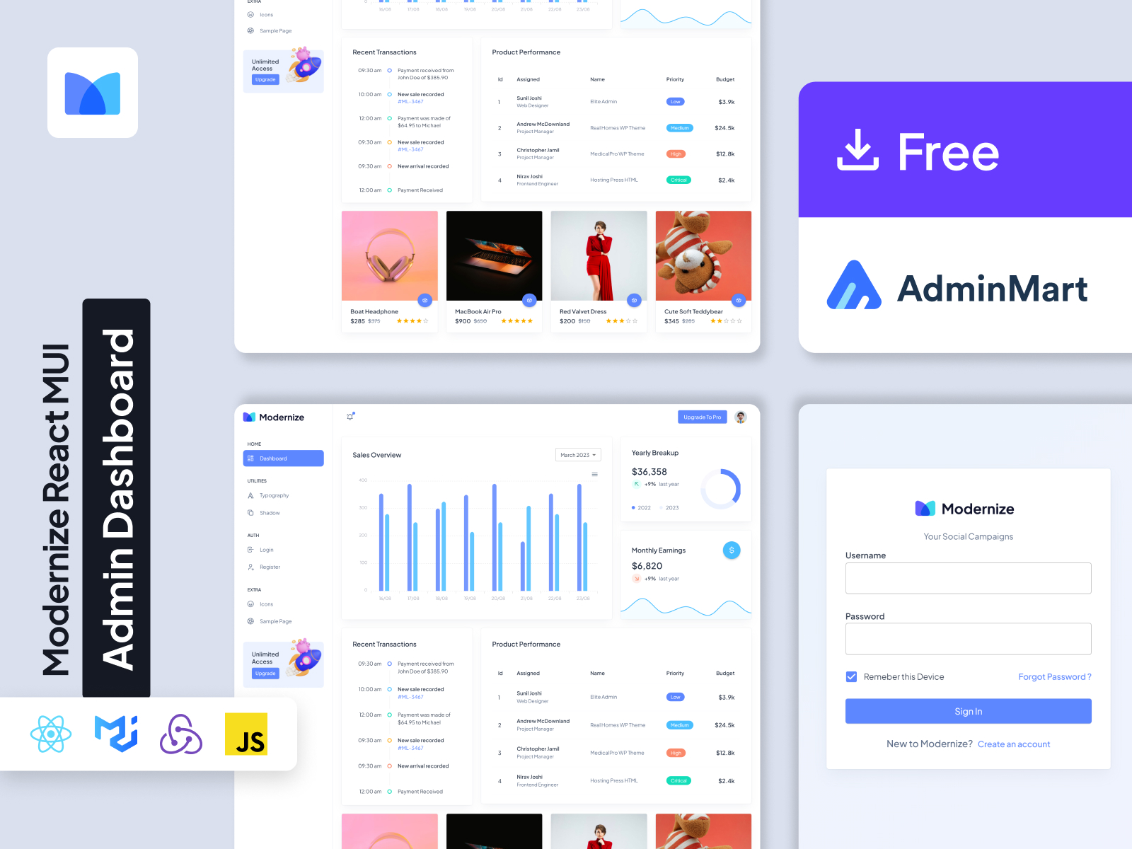 AdminMart Modernize React Admin Template cover