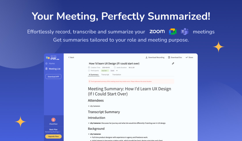 Meeting Ink Landing Page