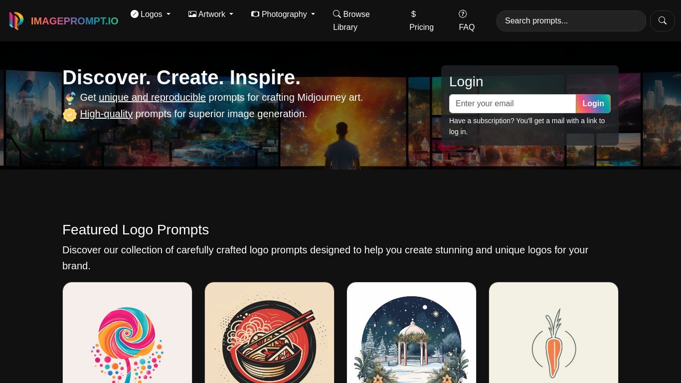ImagePrompt.io Landing page