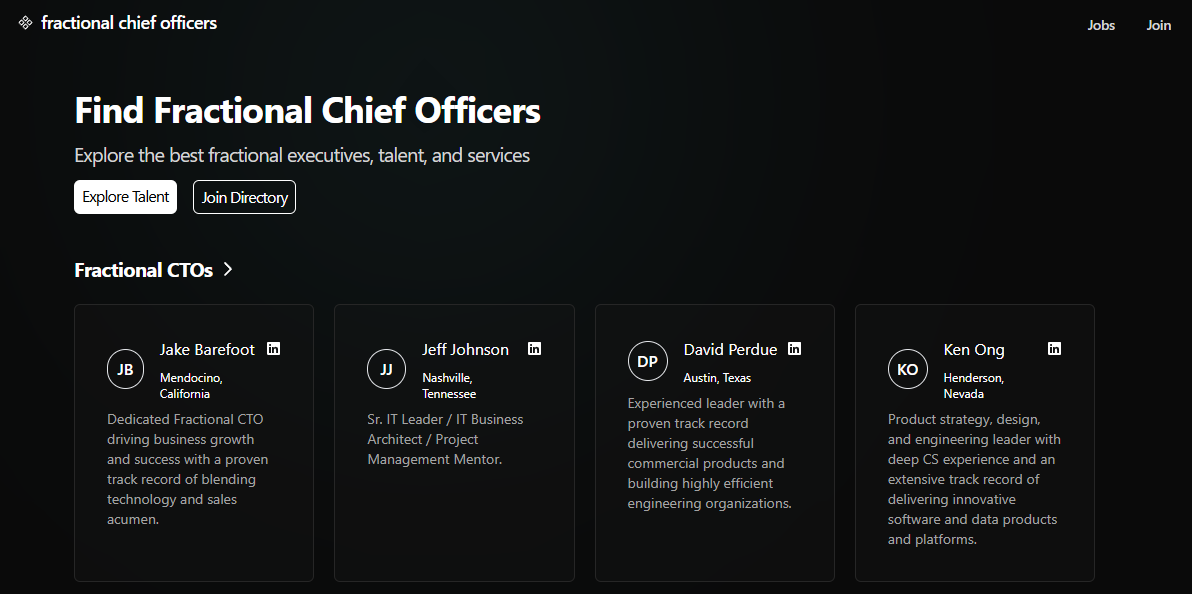 FractionalChiefOfficers.com homepage