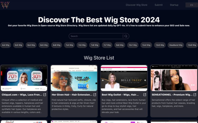 Wig Store Directory Landing Page