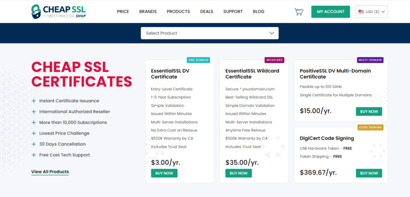 Cheap SSL Shop Landing Page
