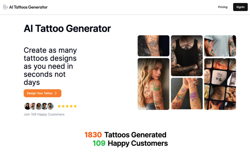TattoosGenerator.ai Landing Page