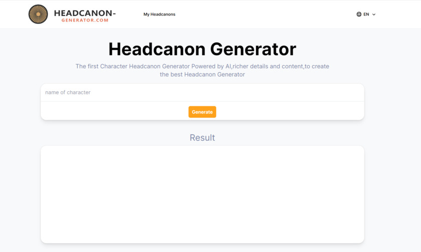 Headcanon-Generator.com Landing Page