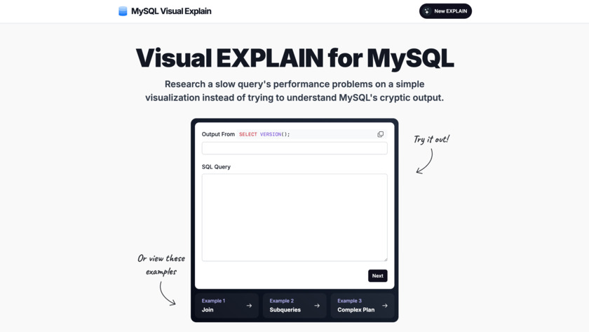 MySQL Visual Explain Landing Page