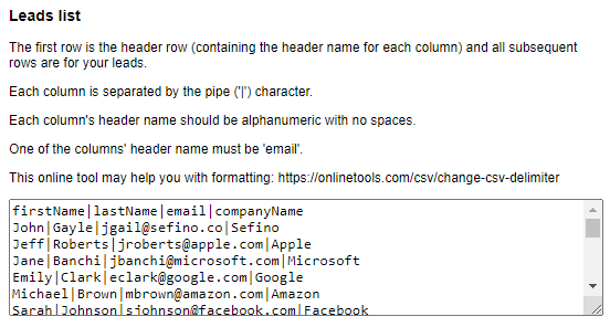 Emailr Lead List Input