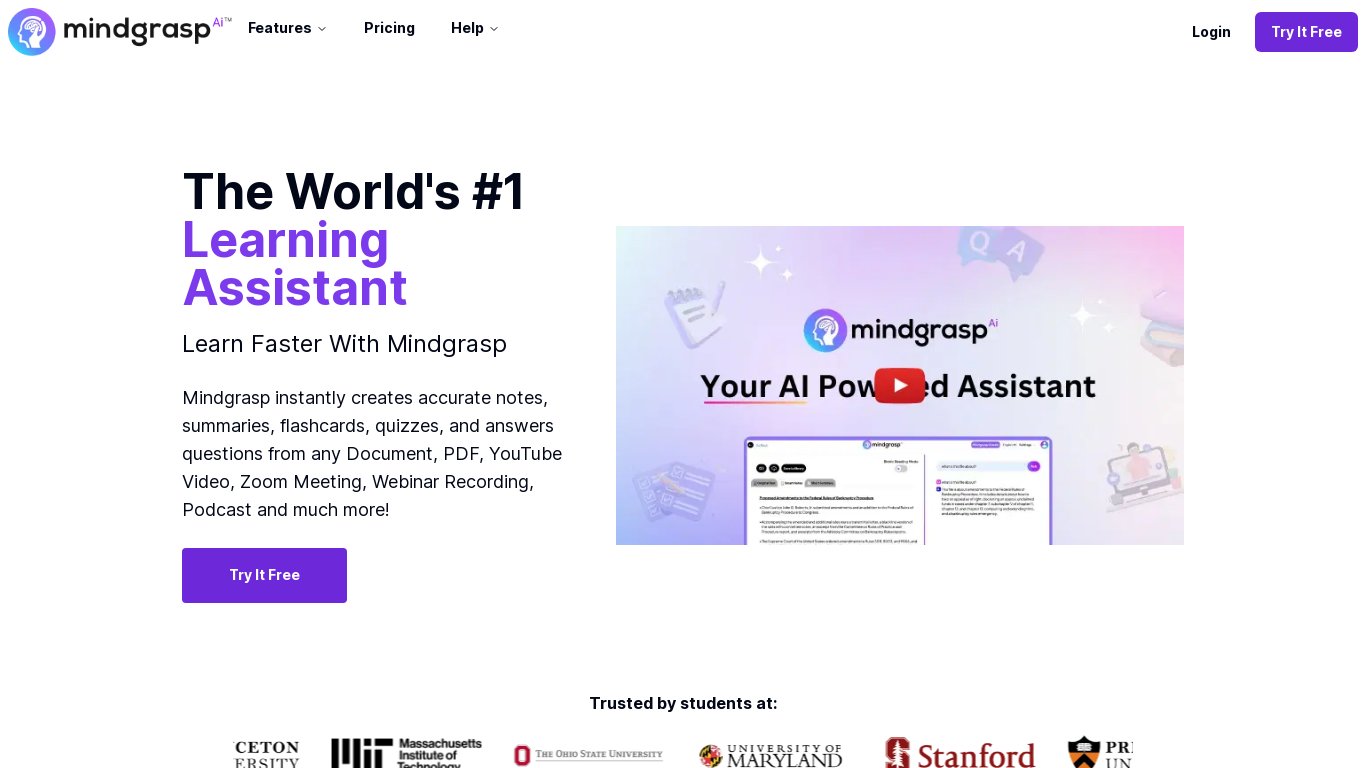 Mindgrasp Landing page