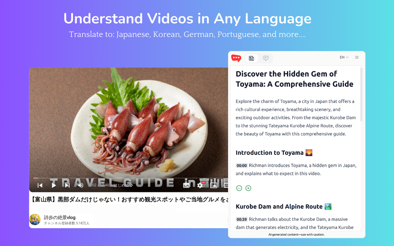AskTube Understand any language