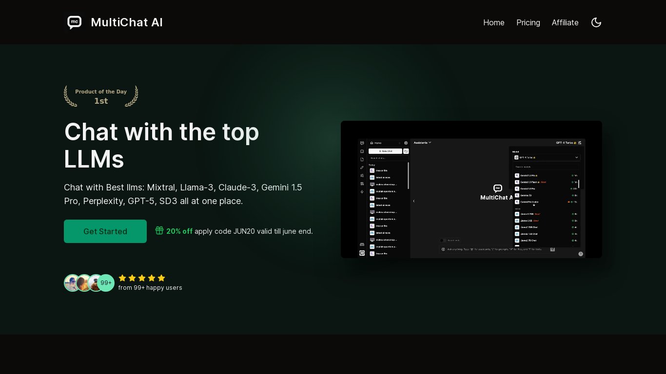 MultiChat AI Landing page