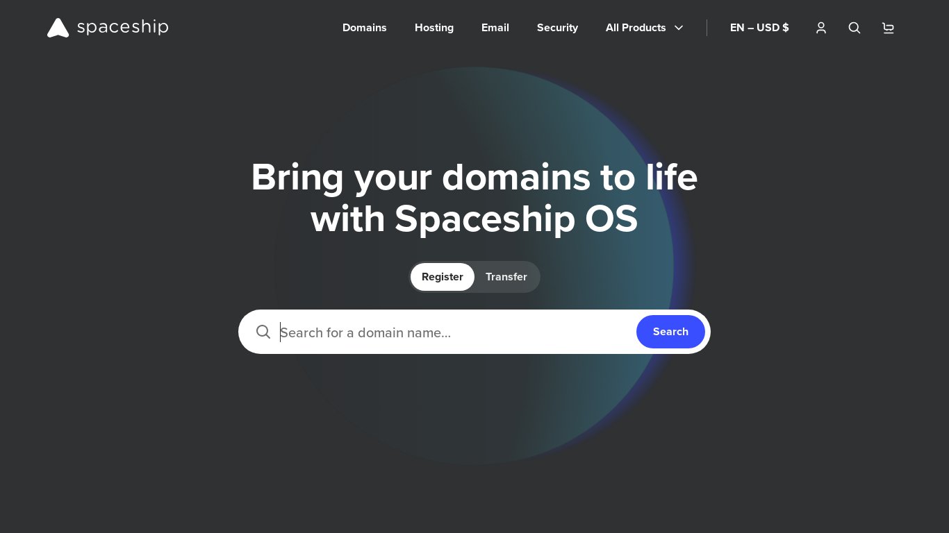 Spaceship.com Landing page
