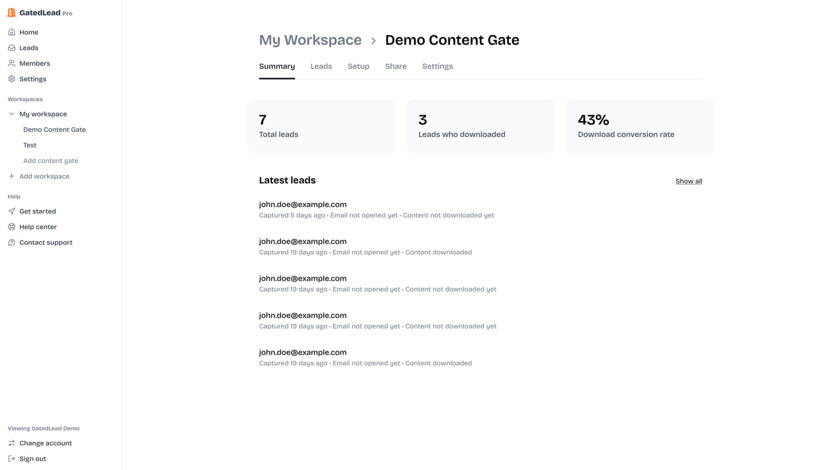 GatedLead Workspace overview