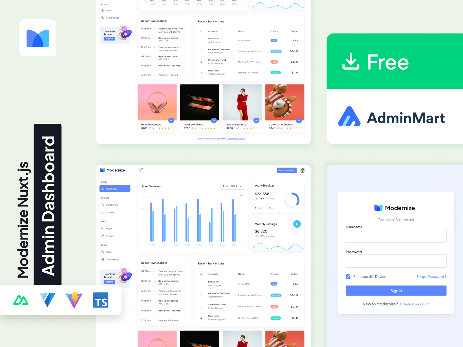 AdminMart Modernize Nuxt JS Admin Template cover
