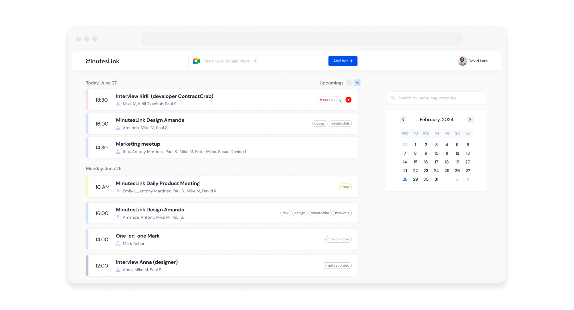 MinutesLink MMinutesLink Dashboard