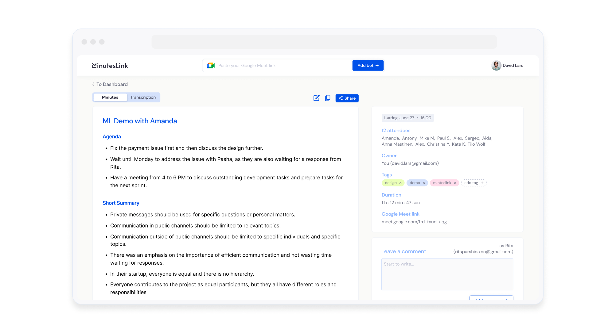 MinutesLink meeting minutes 