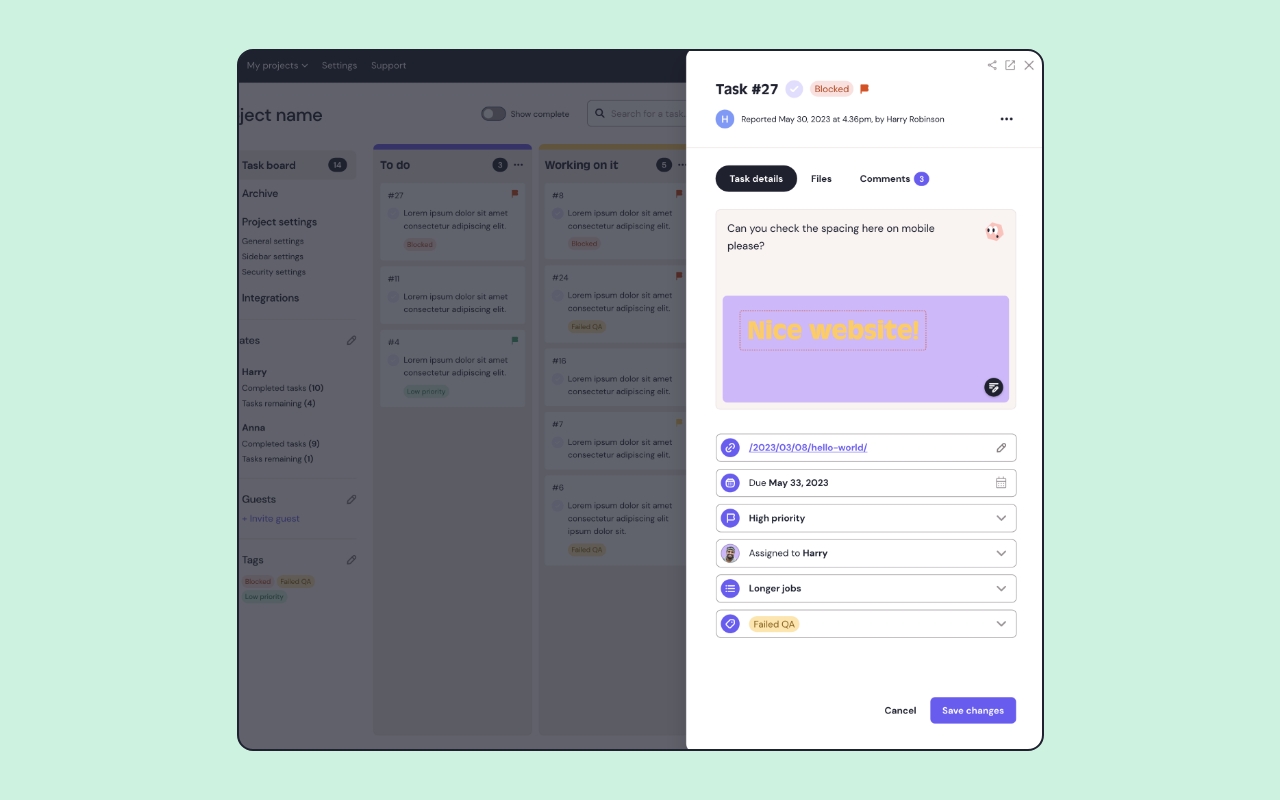 Quality Hive Easily view / edit task details from the Kanban