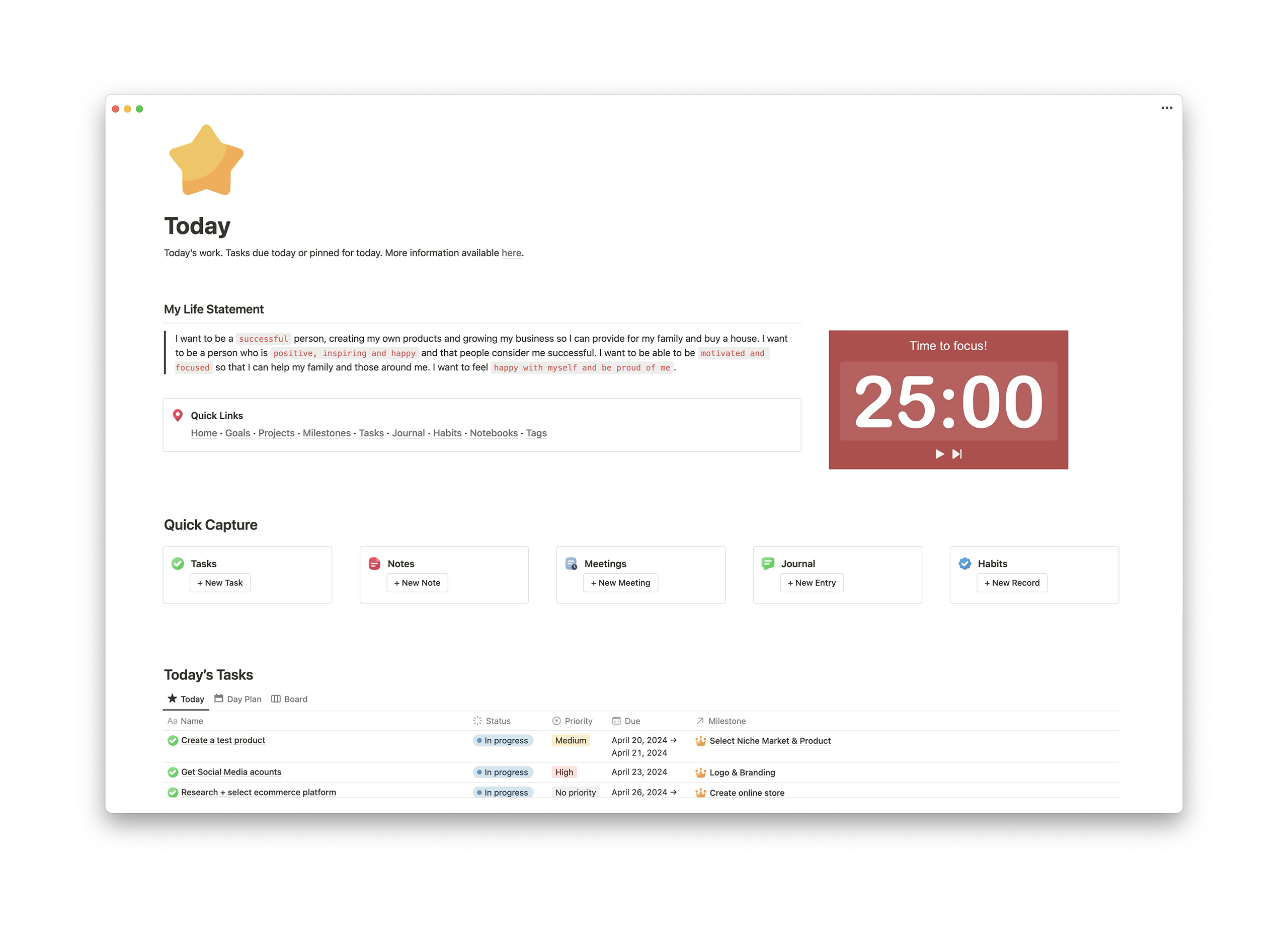 Focused Notion Today Task Management